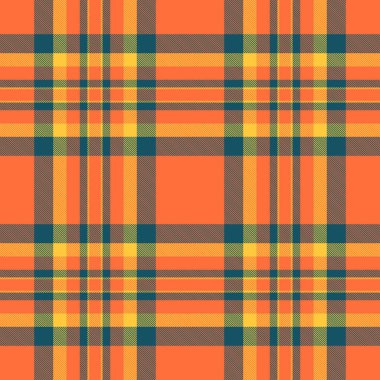 Köpek dişi ekoseli kumaş, kesme tartan kontrolü. Yarı vektör kumaş desenli turuncu ve cyan renk paleti.