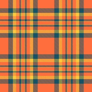 Köpek dişi ekoseli kumaş, kesme tartan kontrolü. Yarı vektör kumaş desenli turuncu ve cyan renk paleti.