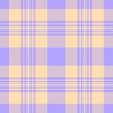 Ekoseli kumaş, dokuma dokusunu kontrol et. Boş tartan vektörü çivit ve şeftali kabartma renklerinde dikişsiz.