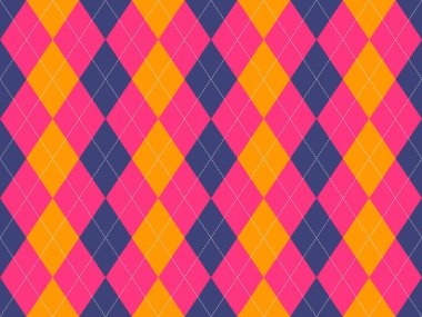 Pembe, turuncu ve lacivert renkli canlı baklava deseni. Moda, tekstil tasarımı veya modaya uygun bir arkaplan olarak mükemmel.