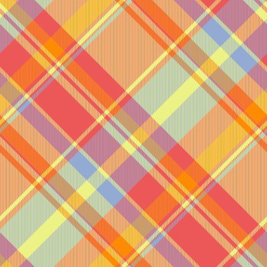Neşeli pastel ve turuncu renklerde canlı çapraz ekoseli desen. Tekstil tasarımı, web sitesi geçmişi veya moda projeleri için mükemmel.