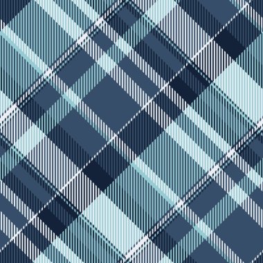 Süslü arka plan vektör kumaşı, karalama kontrol tekstili. Mavi ve açık renkli Fransız desensiz ekoseli tartan..