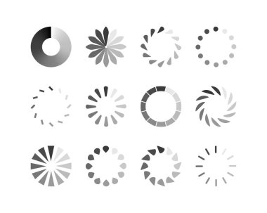 Koleksiyon Yükleme Çubuğu durum simgesi. Vektör çizimi. Vektör yüklü simgeler kümesi. İndirme işlemi sürüyor. Donload ya da Gönderme.