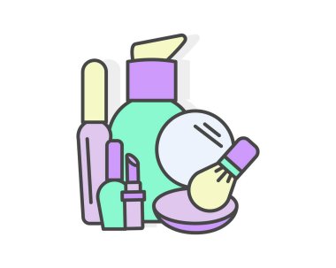 Güzellik, vücut bakımı ve kozmetik. Vektör Doğrusal Düz Simgeler ve Tasarım Elementleri