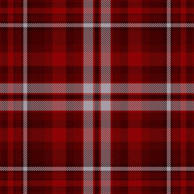 Arka plan kontrol vektör dokusu, dağınık tekstil kumaş ekose. Koyu ve koyu kırmızı renklerde gerçek desenli tartan.