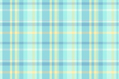 Bandana tekstil kumaş dokusu, tartan vektör deseni. Fiber ekose arkaplan, mavi ve cyan renklerinde kusursuz kontrol.