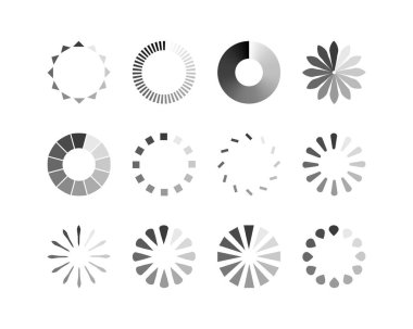 Koleksiyon Yükleme Çubuğu durum simgesi. Vektör çizimi. Vektör yüklü simgeler kümesi. İndirme işlemi sürüyor. Donload ya da Gönderme.