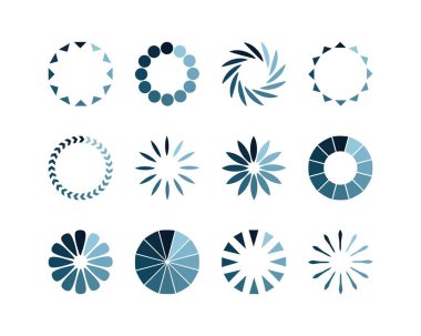 Koleksiyon Yükleme Çubuğu durum simgesi. Vektör çizimi. Vektör yüklü simgeler kümesi. İndirme işlemi sürüyor. Donload ya da Gönderme.