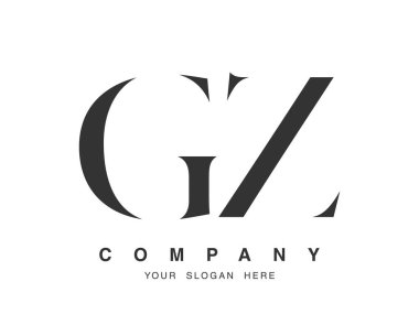 GZ logo tasarımı. Başlangıç harfi g ve z serif yazı tipi. Yaratıcı klasik şirket adı tipografi. Moda logosu veya kimliği.