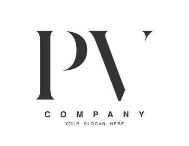 PV logo tasarımı. İlk harf p ve v serif yazı tipi. Yaratıcı klasik şirket adı tipografi. Moda logosu veya kimliği.