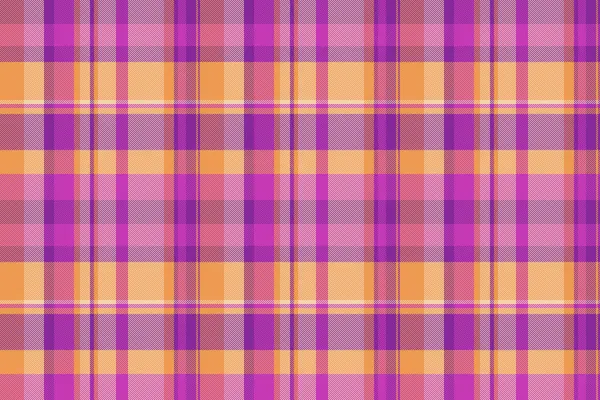 Saflık desenli tartan, pamuk desenli ekose kumaş. Döküntü kontrol vektörü mor ve turuncu renklerde pürüzsüz.