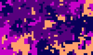 Soyut piksel sanat arkaplanı. Canlı mor, pembe ve turuncu renkler dinamik ve enerjik bir doku yaratır. Dijital tasarım, web siteleri, sunumlar ve daha fazlası için ideal.