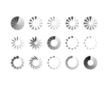 Koleksiyon Yükleme Çubuğu durum simgesi. Vektör çizimi. Vektör yüklü simgeler kümesi. İndirme işlemi sürüyor. Donload ya da Gönderme.