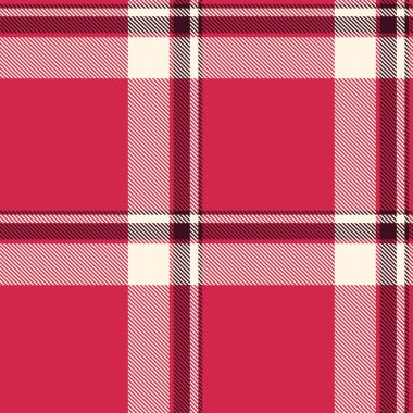Derin vektör tekstil arka planı, boş ekose desenli tartan. Asimetrik kumaş dokusu kontrolü kırmızı ve eski dantel renklerinde pürüzsüzdür.