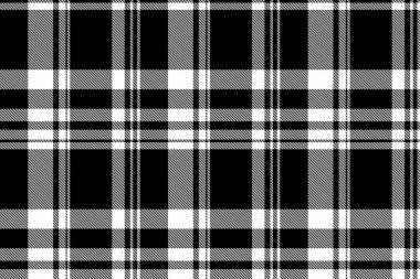 Kumaş tartan vektörü kuruluyor, kontrol desenli tekstil giyiliyor. Mokup arkaplan dokusu siyah ve beyaz renklerde ekosesiz.