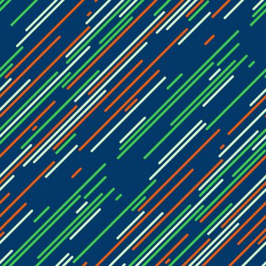 Dinamik soyut arkaplan. Çapraz çizgiler parlak yeşil, turuncu ve beyaz. Derin mavi bir arkaplan üzerinde..