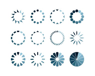 Koleksiyon Yükleme Çubuğu durum simgesi. Vektör çizimi. Vektör yüklü simgeler kümesi. İndirme işlemi sürüyor. Donload ya da Gönderme.