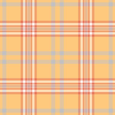 Romantik tekstil kumaş dokusu, popüler kumaş arkaplan deseni. Estetik kontrol vektörü ekoseli turuncu ve kırmızı renklerde.