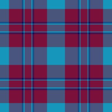 Harika tartan kumaş ekoseli, sınır tekstil arka plan deseni. 60 'ların doku vektörü mavi ve cyan renklerinde kusursuz denetleme.