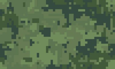 Yeşil tonlarda soyut dijital kamuflaj deseni. Arkaplan, doku veya askeri temalı tasarımlar için ideal.