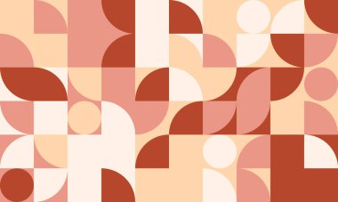 Toprak tonlu soyut geometrik desen. Modern, minimalist bir tasarım. Daireler ve kareler, sessiz pembe, portakal ve kahverengiler..