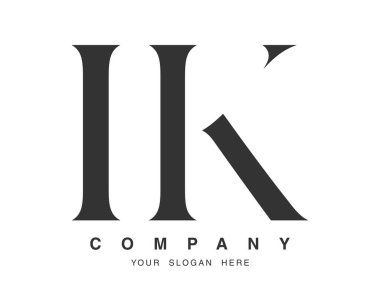 IK logo tasarımı. İlk harf i ve k serif yazı tipi. Yaratıcı klasik şirket adı tipografi. Moda logosu veya kimliği.