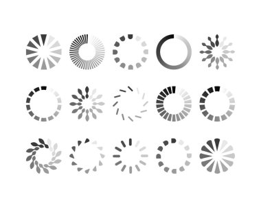 Koleksiyon Yükleme Çubuğu durum simgesi. Vektör çizimi. Vektör yüklü simgeler kümesi. İndirme işlemi sürüyor. Donload ya da Gönderme.