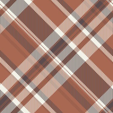 Klasik arkaplan dokusu vektörü, klasik dikişsiz ekose tartan. Tekstil kumaş desenlerini turuncu ve beyaz renklerle kontrol et.