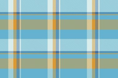 İkonik vektör tartan deseni, kumaş arkaplan ekoseli üretimi. Cyan ve açık renkli tekstil dikişsiz dokusunu tekrar tekrar kontrol et.