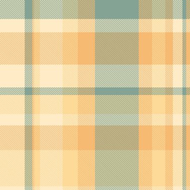 Alt doku kontrol vektörü, dekoratif arka plan tekstili. Açık ve turuncu renklerde desensiz tartan kumaş deseni.