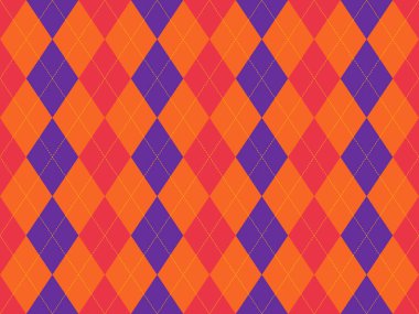 Kalın turuncu, kırmızı ve mor renkli canlı baklava deseni. Sonbahar tasarımları, şenlikli arka planlar ya da herhangi bir projeye geometrik pop eklemek için mükemmel..