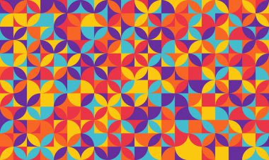 Yinelenen çiçek motifini içeren canlı geometrik desen kalın, doygun renklerle.