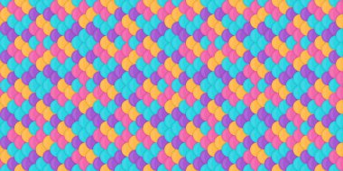 Renkli pullarla örtüşen parlak ve soyut bir desen. Tekstil tasarımı, web sitesi geçmişi ya da eğlenceli markalar için mükemmel. Bu neşeli, geometrik tasarım bir enerji ve eğlence hissi uyandırıyor..