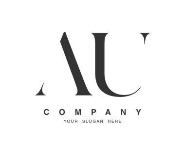 AU logo tasarımı. İlk harf a ve u serif yazı tipi. Yaratıcı klasik şirket adı tipografi. Moda logoti ya da kimlik. Vektör illüstrasyonu.