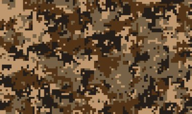 Toprak tonlarında soyut dijital kamuflaj deseni. Arkaplan, tekstil veya askeri temalı tasarımlar için mükemmel..