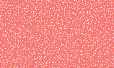 Canlı mercan arka planı ve dağınık pastel konfetileri. Kutlama tasarımları için mükemmel, web sitelerine, davetiyelere veya tekstil modellerine eğlenceli bir dokunuş eklemek.