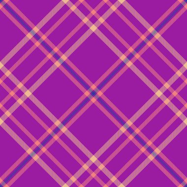 Şeftali ve lavanta aksanlı canlı mor ekose desenli. Tekstil tasarımı, moda, web siteleri veya yapıştırma kitabı projeleri için mükemmel.