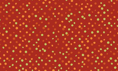 Canlı kırmızı arka plan dağınık turuncu ve yeşil noktalarla süslenmiş. Tatil tasarımları, tekstil ya da web sitesi geçmişi için mükemmel bir şenlik düzeni..