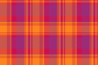 Ekose ekoseli ekoseli, ekzotik tartan kumaş desenli. Kumaş dokusu arkaplan kontrolünü kırmızı ve canlı mandalina renk paletiyle üstüste koy.