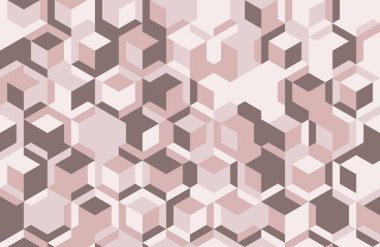 Pembe ve kahverengi küplerin büyüleyici etkileşimiyle soyut geometrik arkaplan.