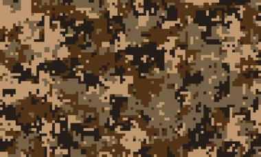 Toprak tonlarında soyut dijital kamuflaj deseni. Arkaplan, tekstil veya askeri temalı tasarımlar için mükemmel..