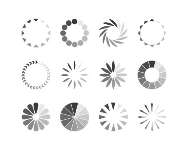 Koleksiyon Yükleme Çubuğu durum simgesi. Vektör çizimi. Vektör yüklü simgeler kümesi. İndirme işlemi sürüyor. Donload ya da Gönderme.