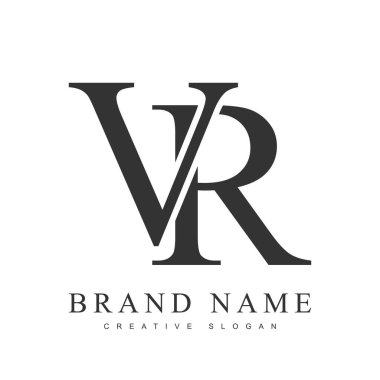 VR modayı logoti şablonu. İlk harf v v ve r klasik yazı tipi. Şirket adı ya da kimliği için yaratıcı logo. Vektör illüstrasyonu.