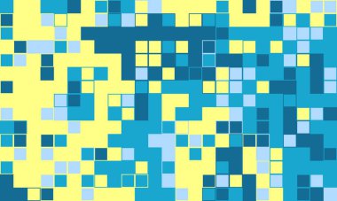 Soyut piksel sanat arkaplanı. Deniz mavisi ve sarı karelerin dinamik, canlı mozaiği modern ve enerjik bir his yaratır..