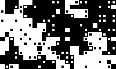Soyut monokrom piksel sanatı. Dinamik siyah beyaz kareler kaotik ama görsel olarak bağdaştırıcı bir kalıp yaratır, arka plan, doku veya dijital sanat projeleri için mükemmeldir..