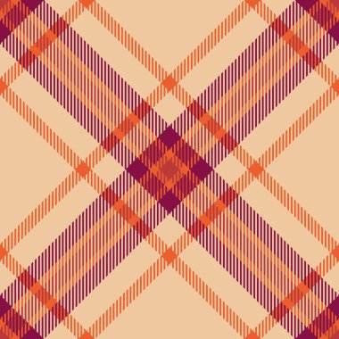 Kumaş desenli tartan, ergen arkaplan dokusu vektörü. Turuncu ve pembe renk paletiyle estetik, pürüzsüz ekoseli kumaş kontrolü..
