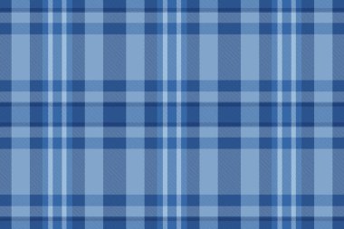 Resmi kumaş ekoseli arka plan, dekorasyon desenli tekstil. Mavi ve açık renk paletinde pürüzsüz tartan vektörünü kontrol et.