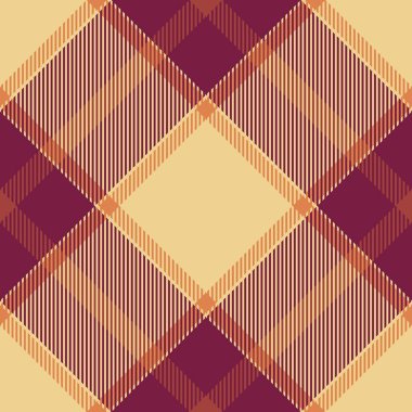 Kusursuz tekstil kumaşı, mükemmel ekose vektör tartan. Kehribar ve pembe renk paletindeki zengin desen kontrol arkaplanı.