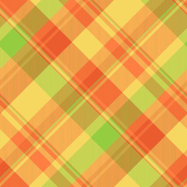 Parti desenli tekstil, canlı ekoseli kontrol. Turuncu ve sarı renk paletinde tek arkaplan kumaş tartan vektörü.