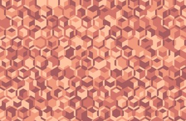 Soyut geometrik dikişsiz desen. Topraksı mercan tonlarında üst üste binen küplerin karmaşık tasarımı web siteleri, ambalajlar veya tekstil tasarımları için modern bir arkaplan oluşturur..